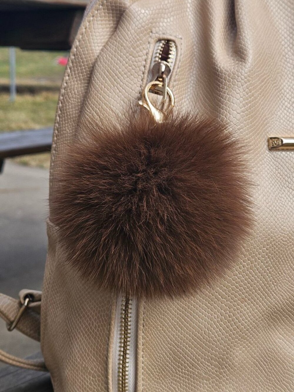Brown Real Fox Fur Bag Charm, Soft Fur Keychain, Backpack accessory